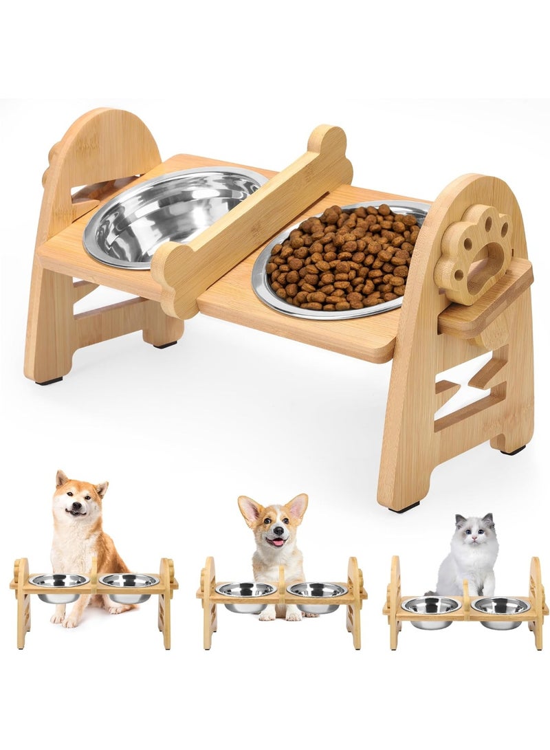 Bukela Pet Bowl, Adjustable Raised Dog Bowls Stand with 2 Pieces 304 Stainless Steel Bowls, Bamboo Pet Elevated Bowl Cat Feeder for Newborn Cats Dogs Pets from 4.4 to 11 Pounds - Image 1